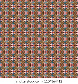Geometric seamless pattern. Design elements. Sketch in brown, blue and orange colors. Abstract mosaic vector background.