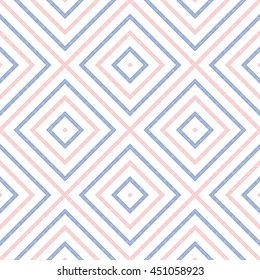 Geometric seamless pattern of diagonal stripes and of rhombus in color 2016 rose quartz and serenity, grunge hand painted vector for paper, wrapping, wedding