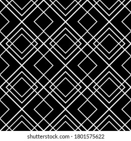 Geometric seamless pattern. Diamond pattern. Black and white geometric linear ornament. Repeating abstract angle brackets. Diamonds background. Classic modern design prints. Diagonal strip. Vector