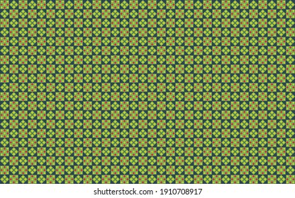 Geometric seamless pattern with diamond and square shape in kiwi green, sulphur yellow and red color on spruce blue background. Vector illustration. For printing on fabric or wallpaper.
