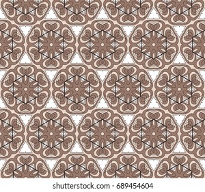 Geometric Seamless Pattern of different floral shapes. vector illustration. vector illustration. beige color. print for fabric, wallpaper