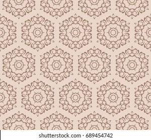 Geometric Seamless Pattern of different floral shapes. vector illustration. vector illustration. beige color. print for fabric, wallpaper