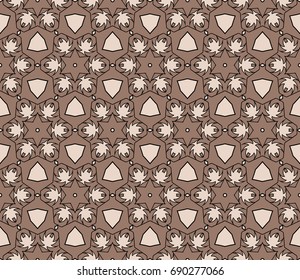 Geometric Seamless Pattern of different floral shapes. vector illustration. vector illustration. beige color. print for fabric, wallpaper
