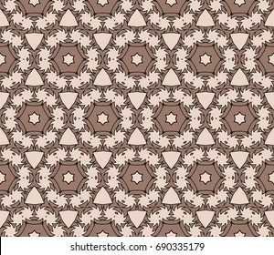Geometric Seamless Pattern of different floral shapes. vector illustration. vector illustration. beige color. print for fabric, wallpaper