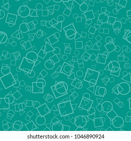 Geometric seamless pattern from different shapes. Triangle circle square. Abstract repeating background. Vector illustration.