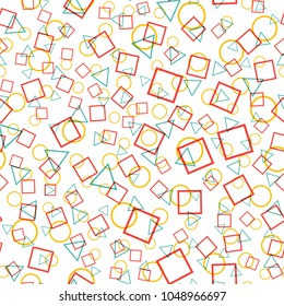 Geometric seamless pattern from different shapes. Triangle circle square. Abstract repeating background. Vector illustration.