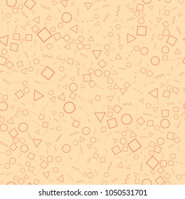 Geometric seamless pattern from different shapes. Triangle circle square line zigzag. Abstract repeating background. Vector illustration.