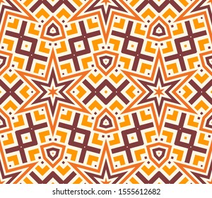 Geometric seamless pattern with different shapes, stars. Striped ethnic card. African tribal background. Vector illustration.   