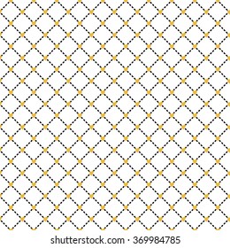Geometric seamless pattern. Dotted rhombs and yellow hearts.