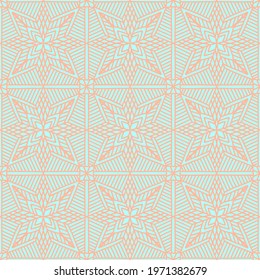 geometric seamless pattern drawing with stars and linear figures of red and light blue color, vector