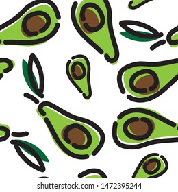 Geometric seamless pattern with drawn avocados. Vector illustration.