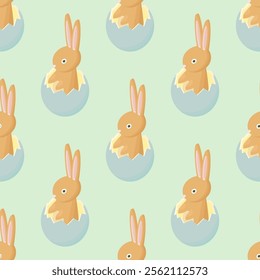 Geometric seamless pattern with Easter bunnies - hand drawn vector illustration.