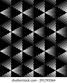 Geometric seamless pattern, endless black and white vector regular background. Abstract covering with 3d superimpose figures.