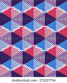 Geometric seamless pattern, endless colorful transparent vector regular background. Abstract covering with 3d superimpose figures, EPS10.