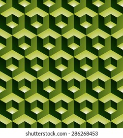 Patrón geométrico sin soldadura, fondo regular vectorial interminable y colorido. Recubrimiento abstracto con cubos 3d y cuadrados.