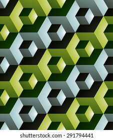 Geometric seamless pattern, endless colorful vector regular background. Abstract covering with 3d cubes and squares.