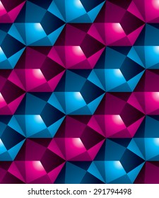 Geometric seamless pattern, endless colorful vector regular background. Abstract covering with 3d cubes and squares.