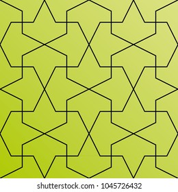 Geometric seamless pattern. Escher style. Green and black ornament.