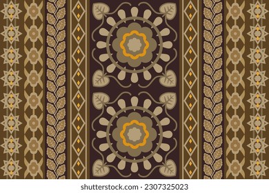 Geometric seamless pattern ethnic floral traditional antique gold border design for fabric, glass, textile