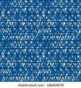 Geometric seamless pattern in ethnic style "Snowy Mountains". Monochrome structure of triangles and circles. Vector. 