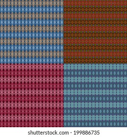 Geometric seamless pattern in ethnic style. Color structure squares, rectangles and diamonds. Set of four color options. Vector. 