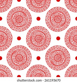 Geometric seamless pattern in ethnic style, circles.