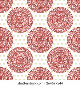 Geometric seamless pattern in ethnic style, circles. 