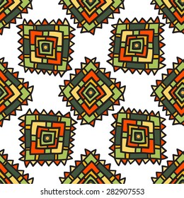 Geometric seamless pattern in ethnic style. The structure of classical bright folk motifs on a white background.