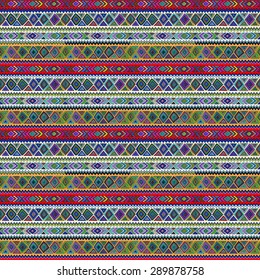 Geometric seamless pattern in ethnic style. Color graphics, diamonds, triangles, zigzags, stripes, painted by hand.