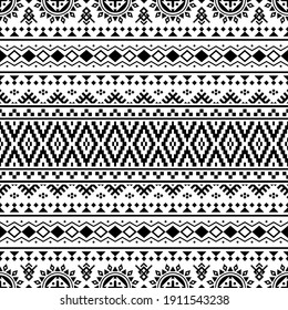 Geometric seamless pattern ethnic texture design vector in monochrome color