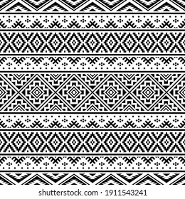 Geometric seamless pattern ethnic texture design vector in monochrome color
