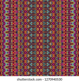 Geometric seamless pattern in ethnic tribal style. Abstract gypsy boho graphics, triangles, zigzags, stripes ornamental