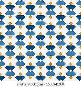 Geometric seamless pattern. Ethnic, tribal suface print. Hourglass motif ornament. Repeated triangular shapes background. Simple geo ornamental wallpaper. Vector abstract digital paper