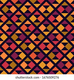 Geometric seamless pattern. Ethnic, tribal suface print. Diamond grid motif ornament. Repeate hourglass, triangle shapes background. Simple geo ornamental wallpaper. Vector abstract digital paper