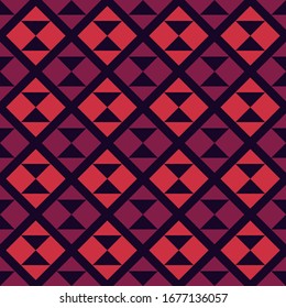Geometric seamless pattern. Ethnic, tribal suface print. Diamond grid motif ornament. Repeate hourglass, triangle shapes background. Vector abstract digital paper
