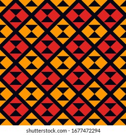 Geometric seamless pattern. Ethnic, tribal suface print. Diamond grid motif ornament. Repeate hourglass, triangle shapes background. Simple geo ornamental wallpaper. Vector abstract digital paper