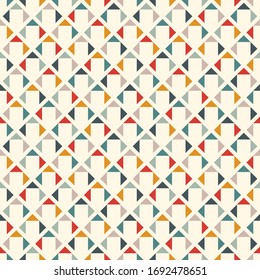 Geometric seamless pattern. Ethnic, tribal suface print. Diamond grid motif ornament. Repeated mini triangle background. Simple geo ornamental wallpaper. Minimalist style vector abstract digital paper