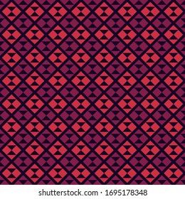 Geometric seamless pattern. Ethnic, tribal suface print. Diamond grid motif ornament. Repeate hourglass, triangle shapes background. Simple geo ornamental wallpaper. Vector abstract digital paper