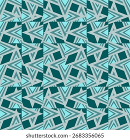 Geometric seamless pattern featuring interlocking shapes in teal