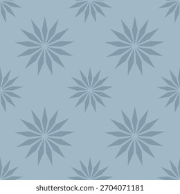 Geometrisches nahtloses Muster mit symmetrischen sternförmigen Formen mit spitzen Blütenblättern, die in einem einheitlichen Raster angeordnet sind. 