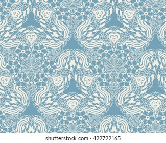 Geometric seamless pattern. Floral seamless pattern. Beige and blue colors.