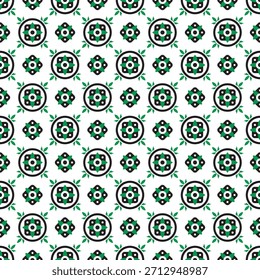 Geometrisches nahtloses Muster aus floralem und kreisförmigem Element, Wiederholungshintergrund