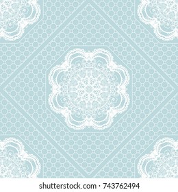 Geometric seamless pattern in floral lace style. Ethnic ornament. Vector illustration. For modern interior design, fashion textile print, wallpaper, decor panel