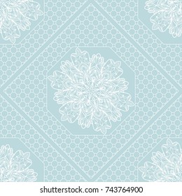 Geometric seamless pattern in floral lace style. Ethnic ornament. Vector illustration. For modern interior design, fashion textile print, wallpaper, decor panel