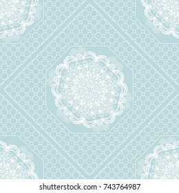 Geometric seamless pattern in floral lace style. Ethnic ornament. Vector illustration. For modern interior design, fashion textile print, wallpaper, decor panel