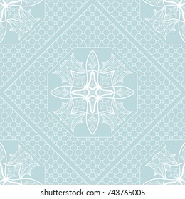 Geometric seamless pattern in floral lace style. Ethnic ornament. Vector illustration. For modern interior design, fashion textile print, wallpaper, decor panel