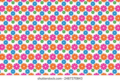 Geometric seamless pattern of floral shapes with colorful combinations