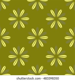 Geometric seamless pattern with fractal flower grey and yellow colors.