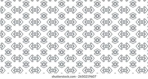 Geometric seamless pattern with futuristic linear shapes in monochrome. Ideal for backgrounds, branding, and tech-style decor. Abstract symmetry and clean design featured.