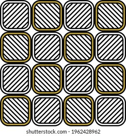 Geometric seamless pattern in gold, black and
white colors can be used like background or etc.